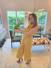 Load image into Gallery viewer, Mustard Ruffle Front Jumpsuit w/ open back
