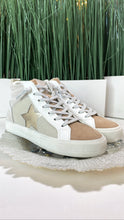 Load image into Gallery viewer, TAN|GOLD STAR HIGH TOP SNEAKERS
