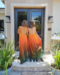 SUNSET OMBRE PLEATED MAXI DRESS