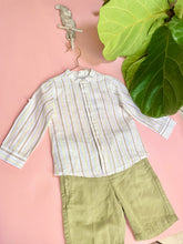 Load image into Gallery viewer, YELLOW|TAUPE STRIPED LINEN SHIRT
