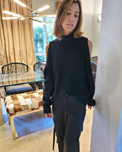 Load image into Gallery viewer, BLACK KNIT COLD-SHOULDER SWEATER
