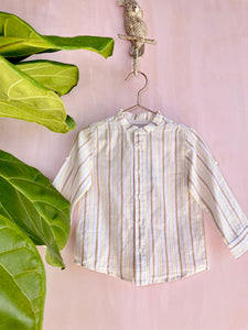 YELLOW|TAUPE STRIPED LINEN SHIRT