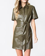 Load image into Gallery viewer, OLIVE FAUX LEATHER DRESS
