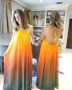 SUNSET OMBRE PLEATED MAXI DRESS