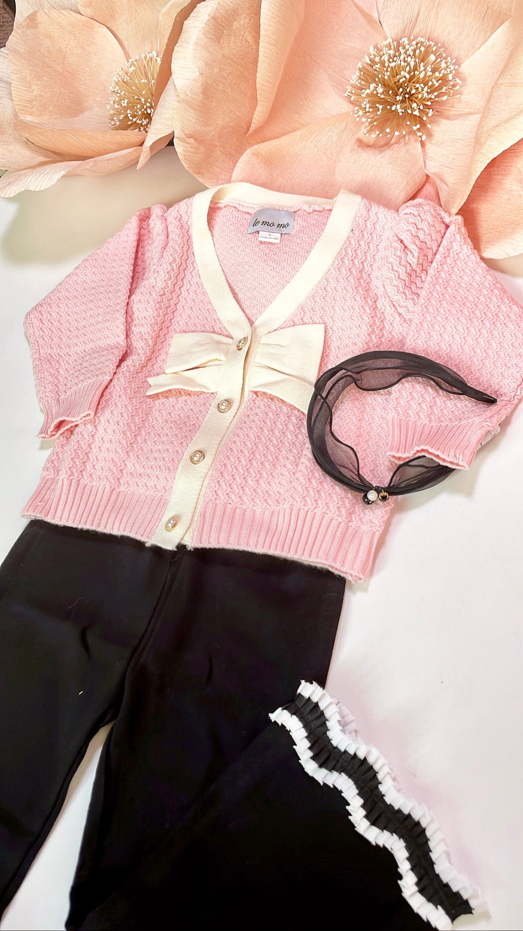 Pink|Black Bow Knit Pant Set