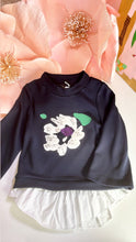 Load image into Gallery viewer, NAVY FLOWER DETAIL SWEATER BLOUSE

