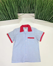 Load image into Gallery viewer, LIGHT BLUE/RED LINEN SHIRT
