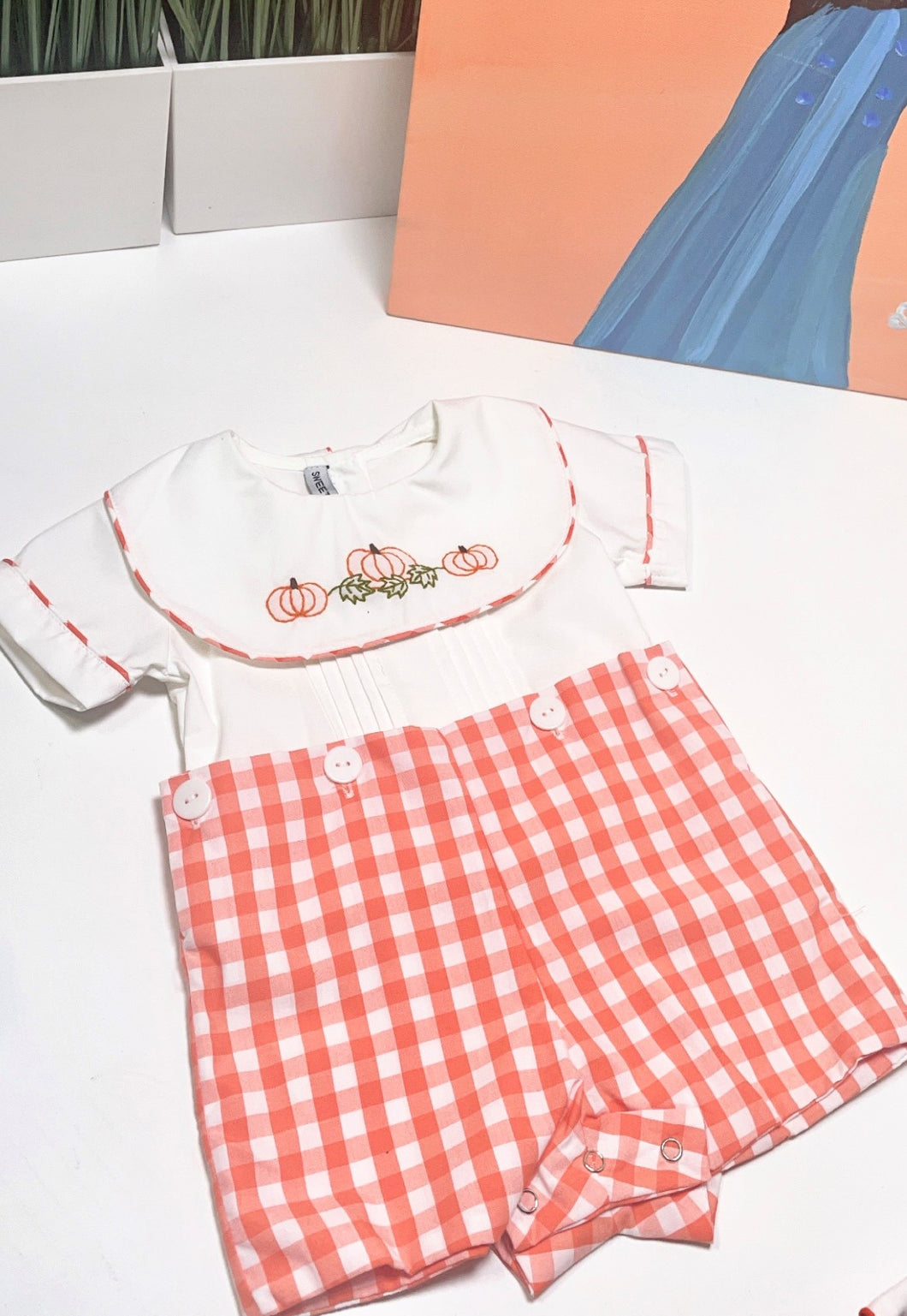 GINGHAM BUTTON-ON ROMPER