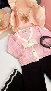 Pink|Black Bow Knit Pant Set