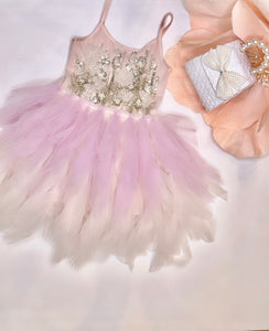 Lilac Tulle Tassel Dress w/ beads and pearls