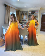 Load image into Gallery viewer, SUNSET OMBRE PLEATED MAXI DRESS

