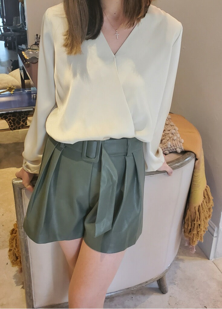 OLIVE FAUX LEATHER SHORTS