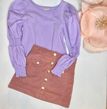 Load image into Gallery viewer, Mauve Gold Button Down Corduroy Skirt
