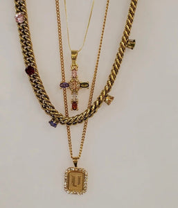 Gold Cross Necklace w/stones