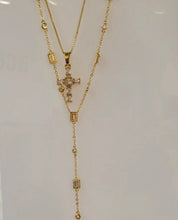 Load image into Gallery viewer, Gold Cross Necklace w/stones
