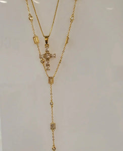 Gold Cross Necklace w/stones
