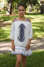 Load image into Gallery viewer, WHITE/NAVY EMBROIDERED DRESS
