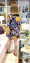 Load image into Gallery viewer, NAVY|ORANGE FLORAL WRAP DRESS
