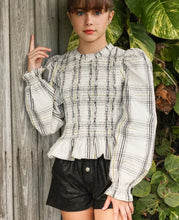 Load image into Gallery viewer, GREY CHECK PRINT HONEYCOMB BLOUSE
