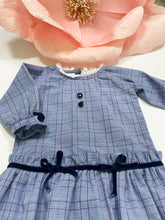 Load image into Gallery viewer, NAVY/PLAID VELVET BOW DRESS
